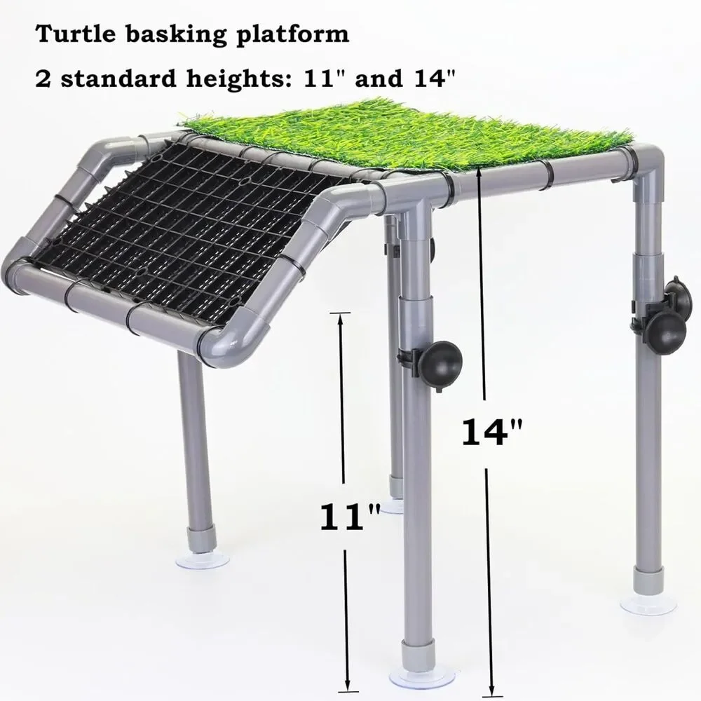 Turtle Basking Platform, Sturdy Standing Dock, Non-Slip Ramp & Artificial Grass